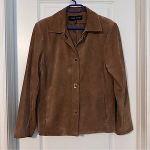 100% Suede Leather Jacket Coat • Brown • Metal  Closures